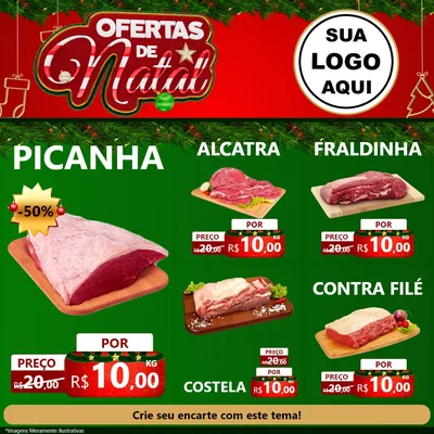 Modelo de Rede Social para Feed Facebook com o tema Ofertas de Natal para Açougue