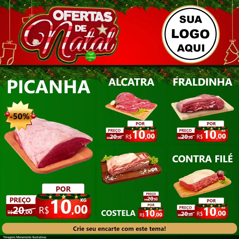 Modelo de Rede Social para Feed Facebook com o tema Ofertas de Natal para Açougue