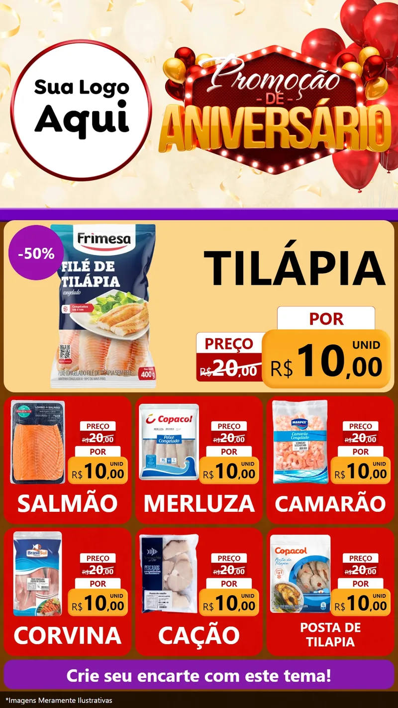 Modelo de Rede Social para Stories com o tema Promoção de Aniversário para Peixaria