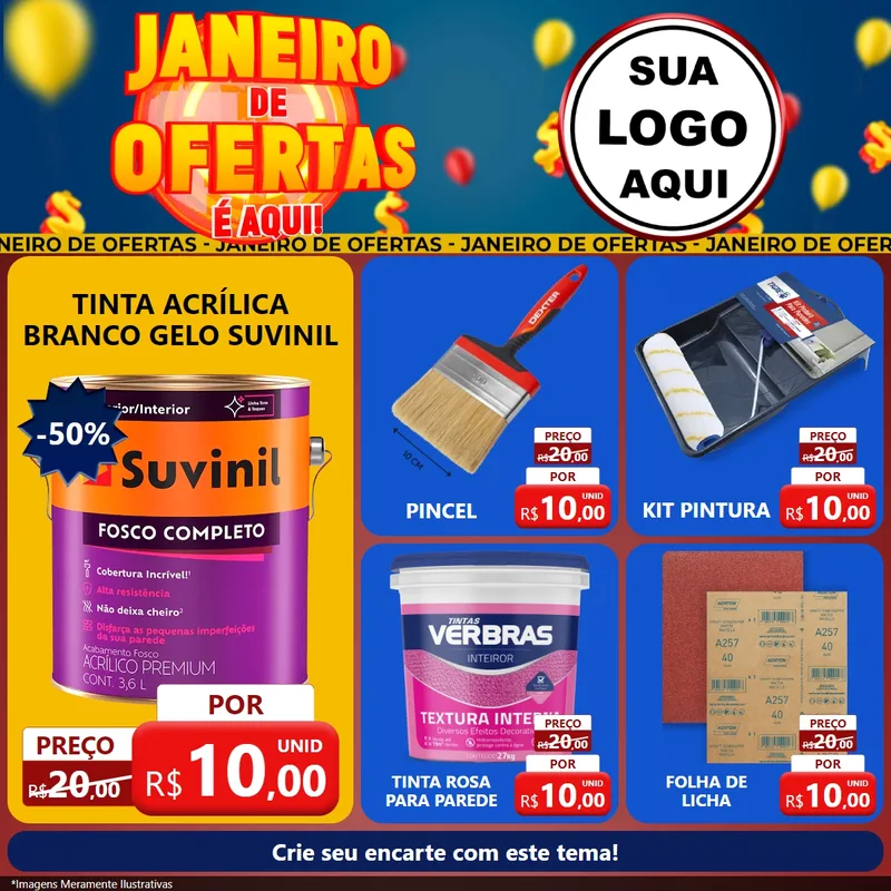 Modelo de Rede Social para Feed Facebook com o tema Janeiro de Ofertas É Aqui! para Tintas e Ferramentas