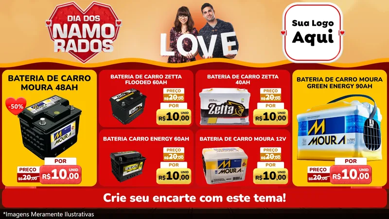 Modelo de TV para TV Horizontal com o tema Dia dos Namorados para Baterias Elétricas