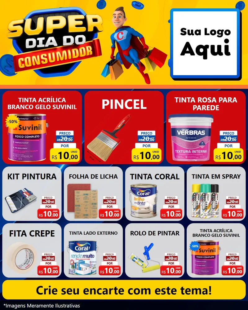 Modelo de Rede Social para Feed Instagram com o tema Super Dia do Consumidor para Tintas e Ferramentas