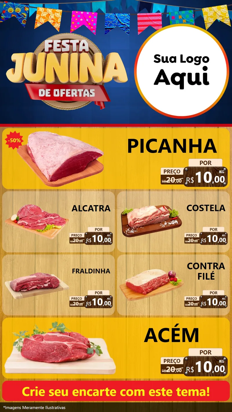 Modelo de TV para TV Vertical com o tema Festa Junina de Ofertas para Açougue