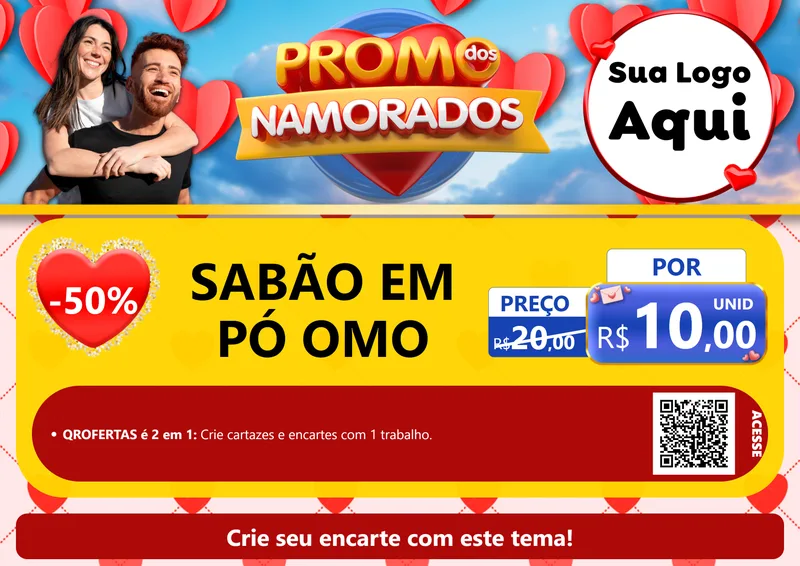 Modelo de Cartaz para Cartaz A4 Horizontal com o tema Promo dos Namorados para Produtos de Limpeza