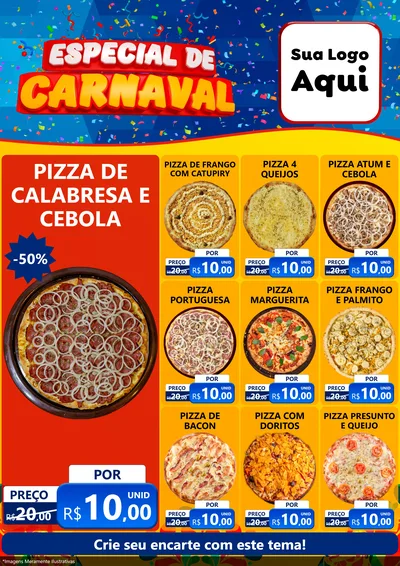 Modelo de Encarte para Encarte A4 Vertical com o tema Especial de Carnaval para Pizzaria