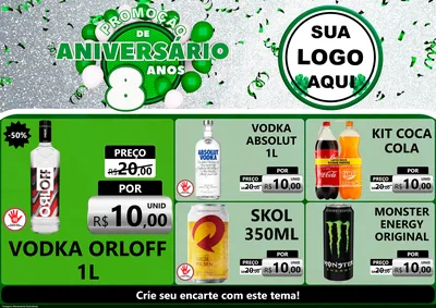 Modelo de Encarte para Encarte A4 Horizontal com o tema Promoção de Aniversário - 8 Anos para Distribuidora de bebidas