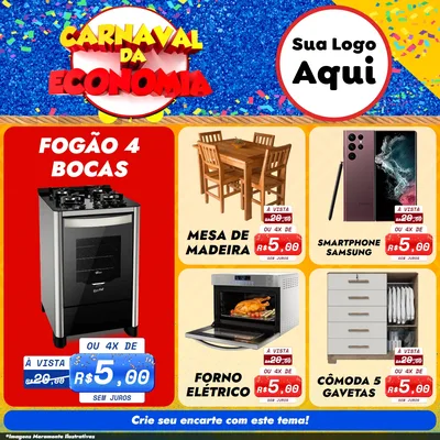 Modelo de Rede Social para Feed Facebook com o tema Carnaval da Economia para Móveis e Eletro