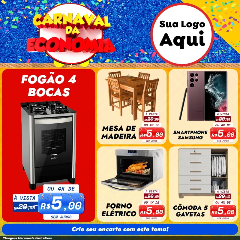 Modelo de Rede Social para Feed Facebook com o tema Carnaval da Economia para Móveis e Eletro