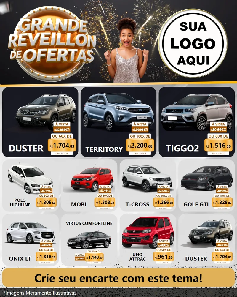 Modelo de Rede Social para Feed Instagram com o tema Grande Réveillon de Ofertas para Concessionaria de Carros
