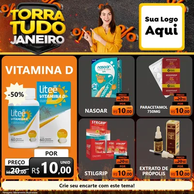 Modelo de Rede Social para Feed Facebook com o tema Torra Tudo Janeiro para Farmácia