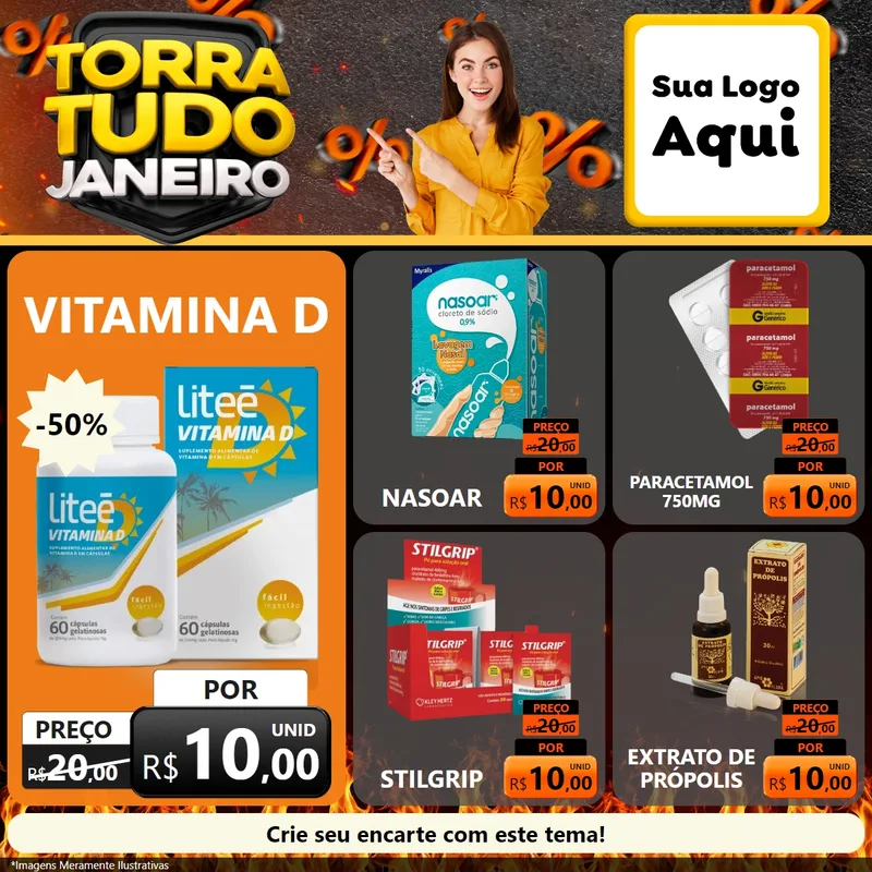 Modelo de Rede Social para Feed Facebook com o tema Torra Tudo Janeiro para Farmácia