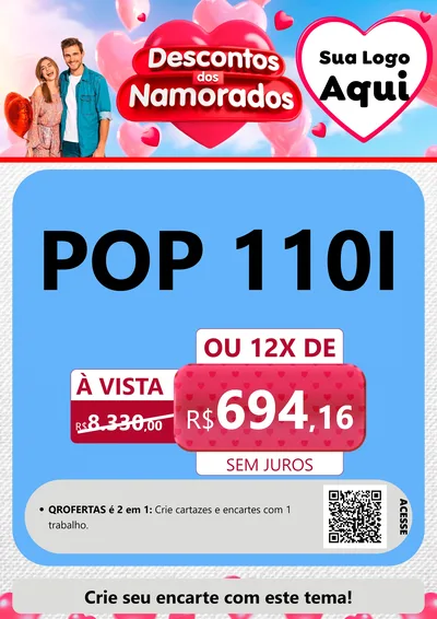 Modelo de Cartaz para Cartaz A4 Vertical com o tema Descontos dos Namorados para Concessionaria de Motos