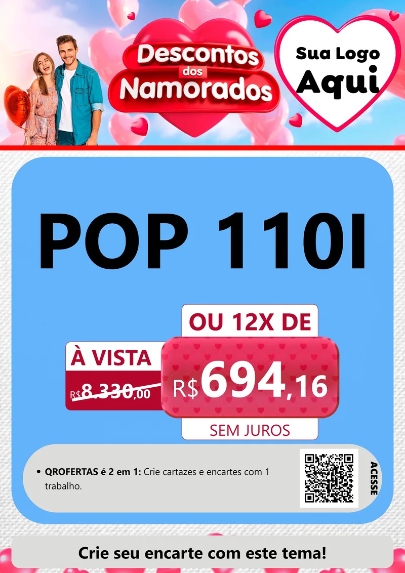 Modelo de Cartaz para Cartaz A4 Vertical com o tema Descontos dos Namorados para Concessionaria de Motos