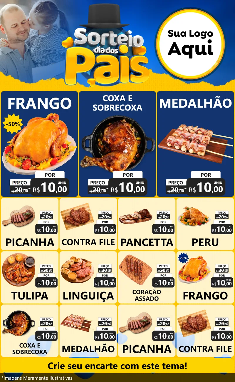 Modelo de Encarte para Encarte Grande com o tema Sorteio Dia Dos Pais para Assados
