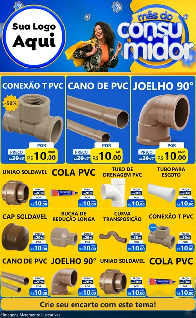 Modelo de Encarte para Encarte Grande com o tema Mês do Consumidor para Tubos e conexões