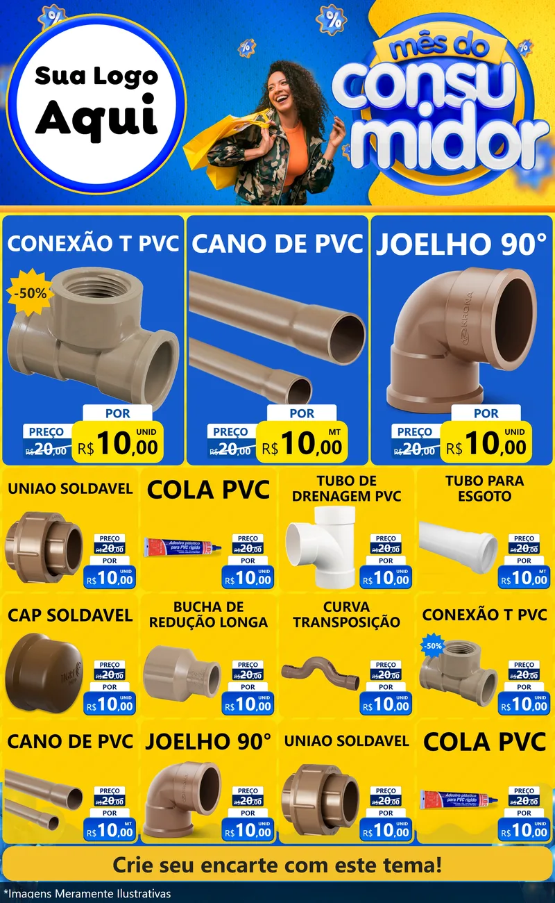 Modelo de Encarte para Encarte Grande com o tema Mês do Consumidor para Tubos e conexões