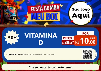 Modelo de Cartaz para Cartaz A4 Horizontal com o tema Festa Bumba meu Boi para Farmácia