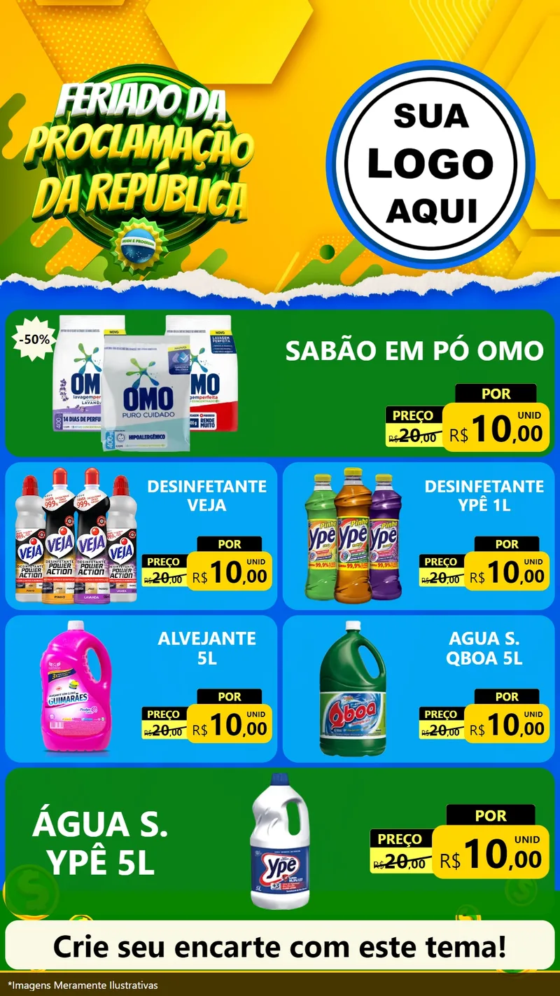 Modelo de TV para TV Vertical com o tema Feriado da Proclamação da República para Produtos de Limpeza
