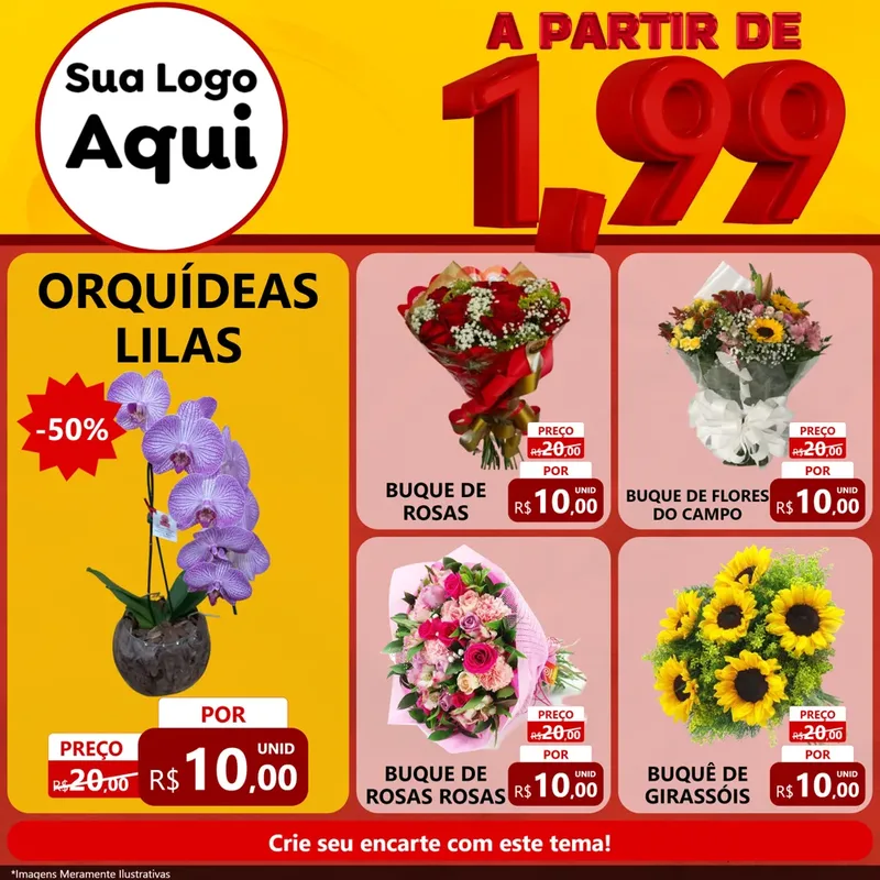 Modelo de Rede Social para Feed Facebook com o tema A Partir de Um e Noventa e Nove - 1,99 para Floricultura e jardim