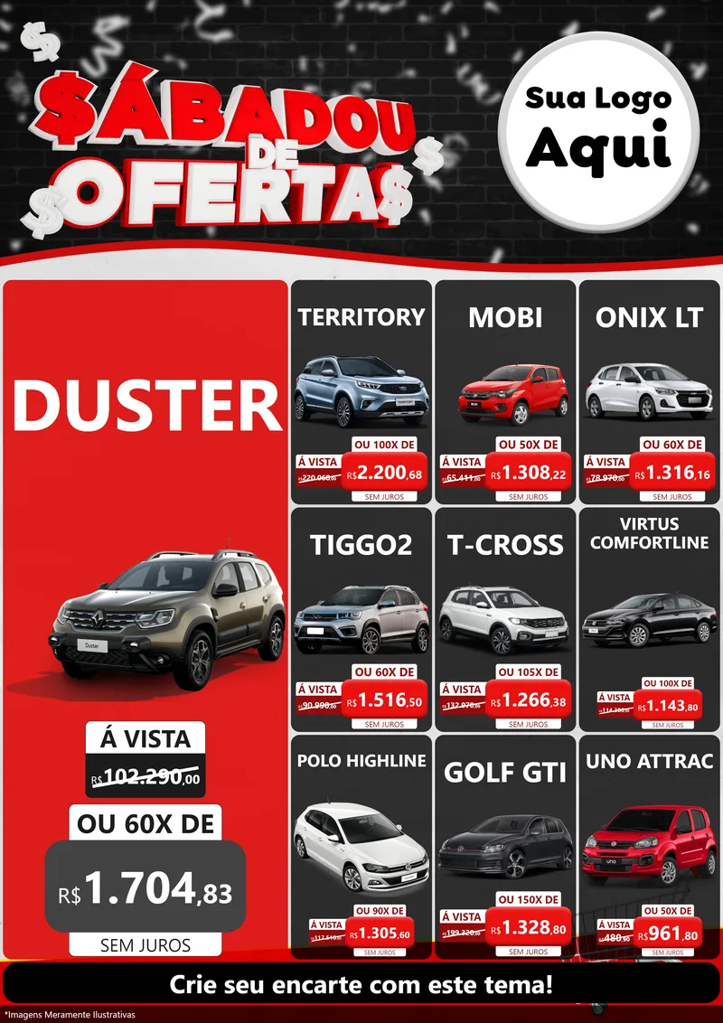 Modelo de Encarte para Encarte A4 Vertical com o tema Sabadou de Ofertas para Concessionaria de Carros