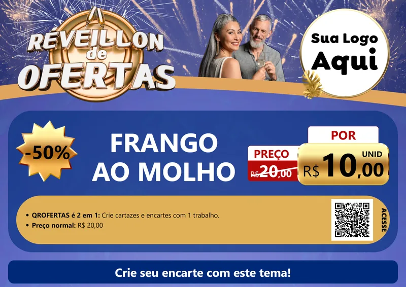 Modelo de Cartaz para Cartaz A4 Horizontal com o tema Réveillon de Ofertas para Restaurante
