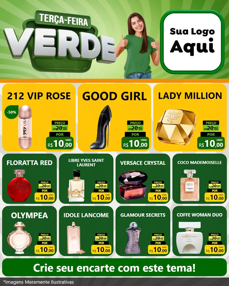 Modelo de Rede Social para Feed Instagram com o tema Terça - Feira Verde para Perfumes