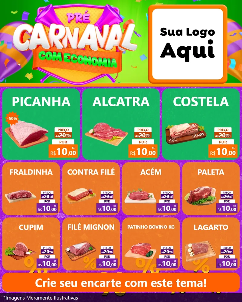 Modelo de Rede Social para Feed Instagram com o tema Pré-Carnaval Com Economia para Açougue