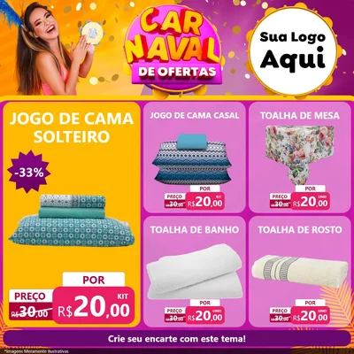 Modelo de Rede Social para Feed Facebook com o tema Carnaval de Ofertas para Cama, Mesa e Banho