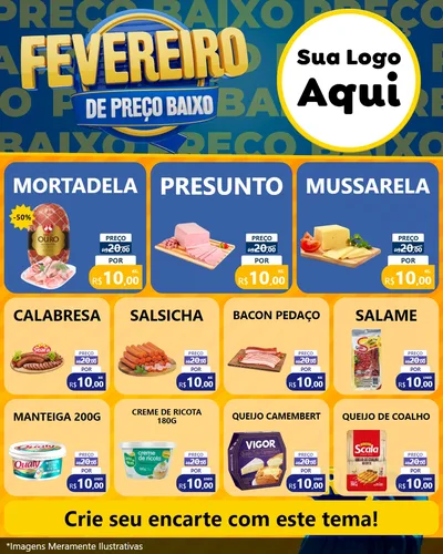 Modelo de Rede Social para Feed Instagram com o tema Fevereiro de Preço Baixo para Frios e Laticínios
