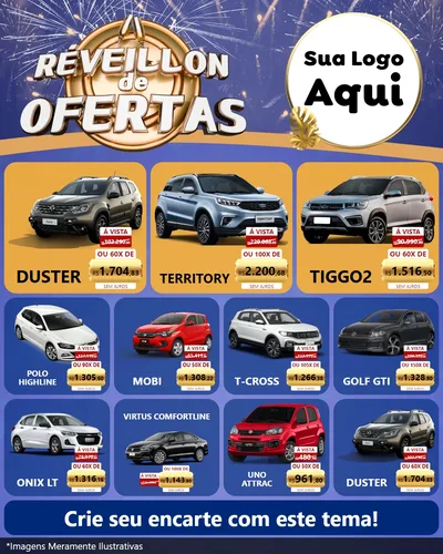 Modelo de Rede Social para Feed Instagram com o tema Réveillon de Ofertas para Concessionaria de Carros