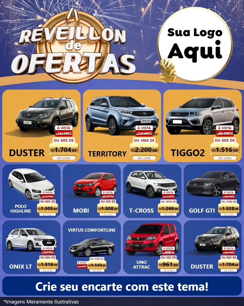 Modelo de Rede Social para Feed Instagram com o tema Réveillon de Ofertas para Concessionaria de Carros