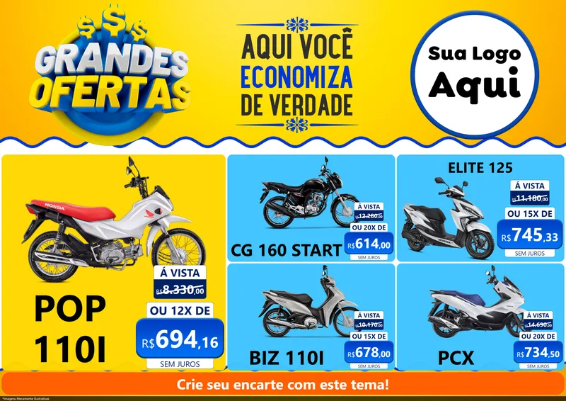 Modelo de Encarte para Encarte A4 Horizontal com o tema Grandes Ofertas para Concessionaria de Motos