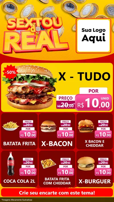 Modelo de Rede Social para Stories com o tema Sextou do Real para Hamburgueria