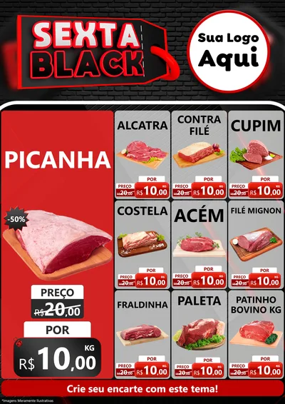 Modelo de Encarte para Encarte A4 Vertical com o tema Sexta Black para Açougue