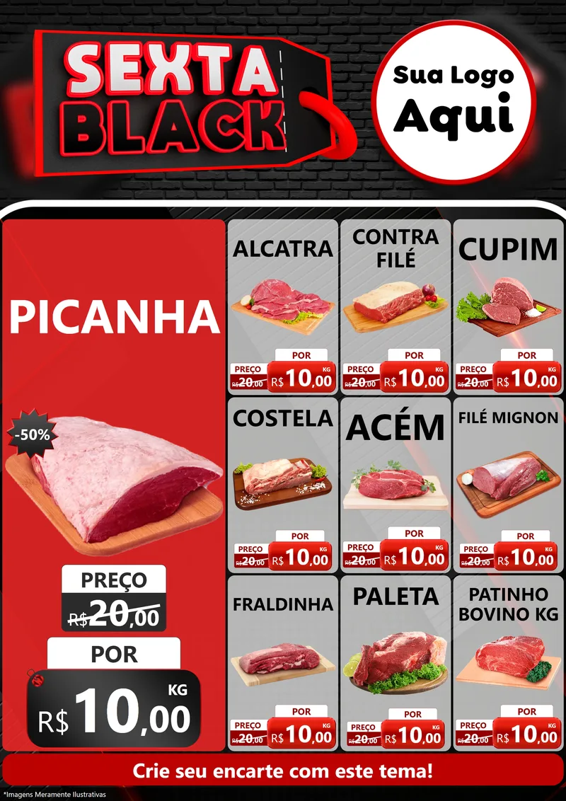 Modelo de Encarte para Encarte A4 Vertical com o tema Sexta Black para Açougue