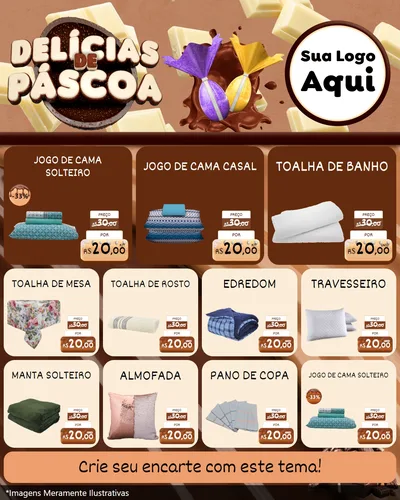 Modelo de Rede Social para Feed Instagram com o tema Delícias de Páscoa para Cama, Mesa e Banho