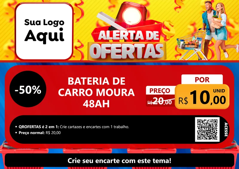 Modelo de Cartaz para Cartaz A4 Horizontal com o tema Alerta de Ofertas para Baterias Elétricas