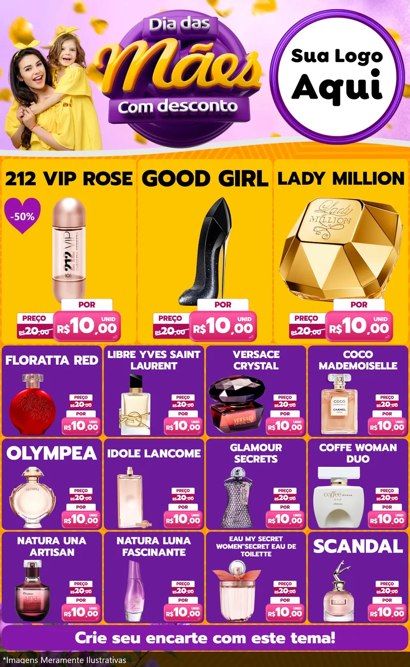 Modelo de Encarte para Encarte Grande com o tema Dia das Mães com Desconto para Perfumes