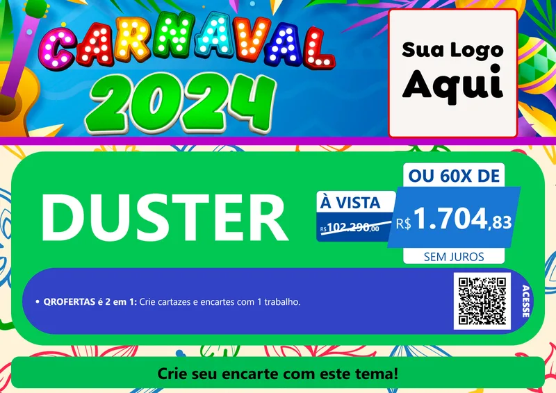 Modelo de Cartaz para Cartaz A4 Horizontal com o tema Carnaval 2027 para Concessionaria de Carros
