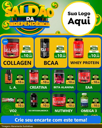Modelo de Rede Social para Feed Instagram com o tema Saldão da Indepêndencia para Suplementos alimentares