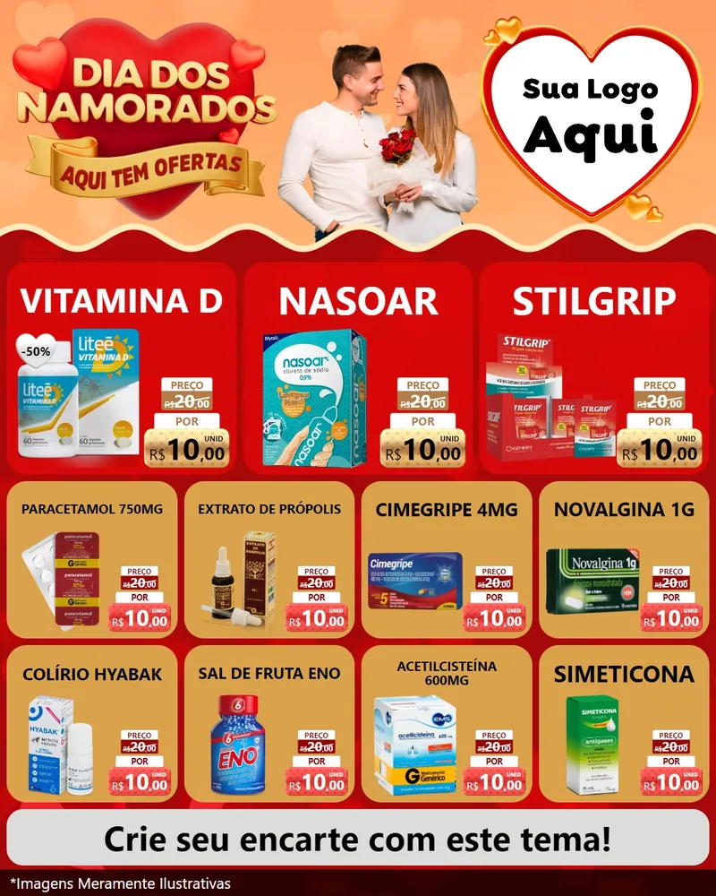 Modelo de Rede Social para Feed Instagram com o tema Dia dos Namorados - Aqui Tem Ofertas para Farmácia