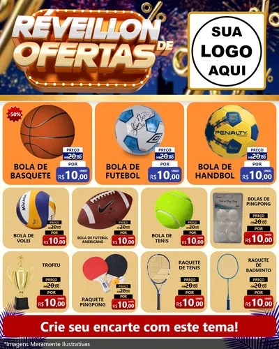 Modelo de Rede Social para Feed Instagram com o tema Réveillon de Ofertas para Artigos Esportivos