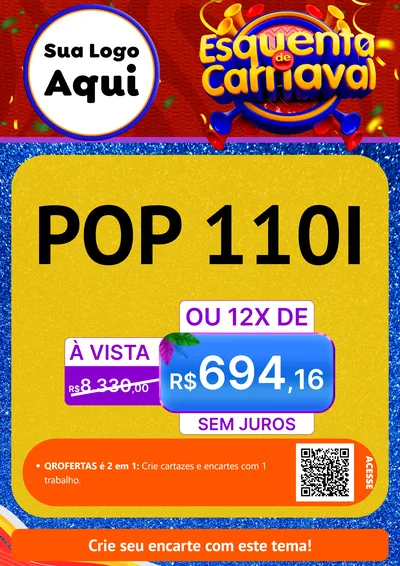 Modelo de Cartaz para Cartaz A4 Vertical com o tema Esquenta de Carnaval para Concessionaria de Motos