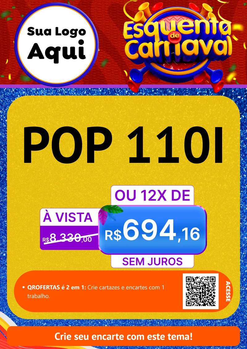 Modelo de Cartaz para Cartaz A4 Vertical com o tema Esquenta de Carnaval para Concessionaria de Motos