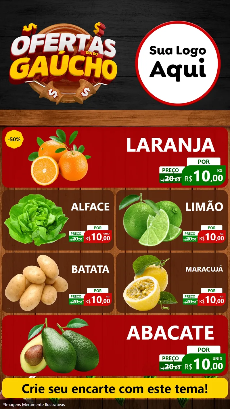 Modelo de TV para TV Vertical com o tema Ofertas Dia do Gaúcho para Hortifrúti