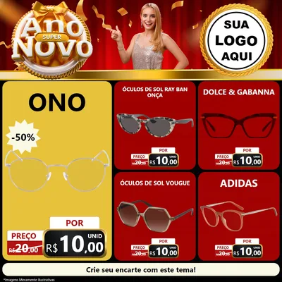 Modelo de Rede Social para Feed Facebook com o tema Super Ano Novo para Óticas