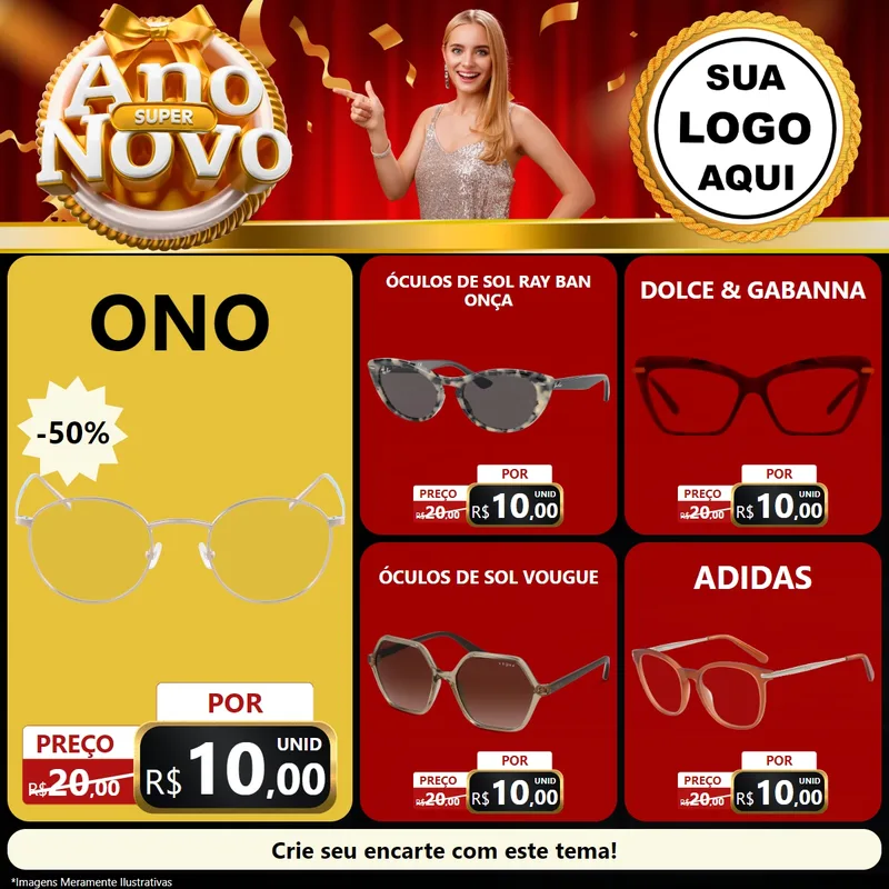 Modelo de Rede Social para Feed Facebook com o tema Super Ano Novo para Óticas
