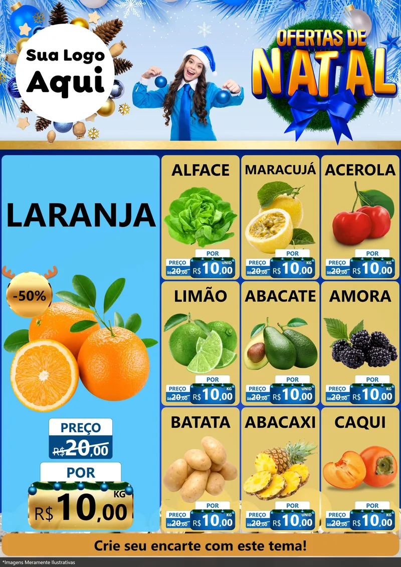 Modelo de Encarte para Encarte A4 Vertical com o tema Ofertas de Natal para Hortifrúti