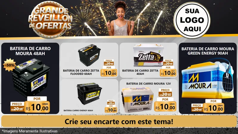 Modelo de TV para TV Horizontal com o tema Grande Réveillon de Ofertas para Baterias Elétricas