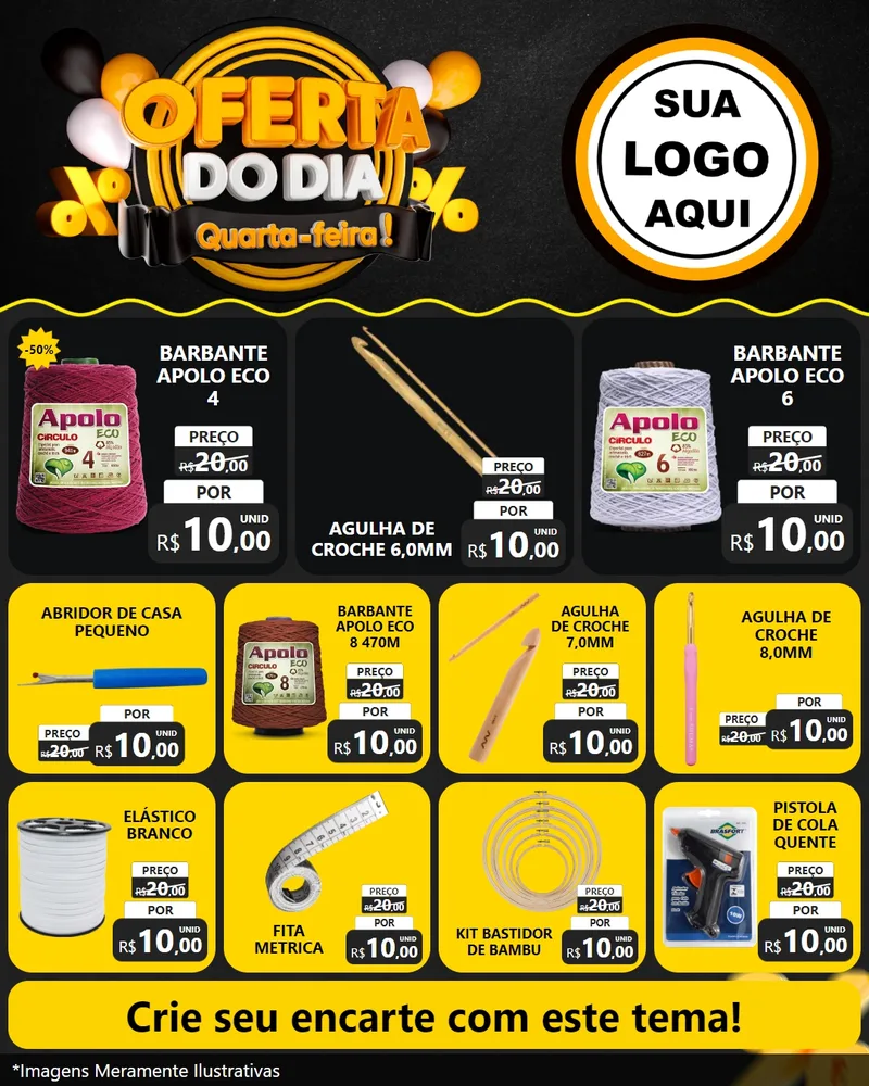 Modelo de Rede Social para Feed Instagram com o tema Oferta do Dia - Quarta Feira! para Armarinho e Aviamentos